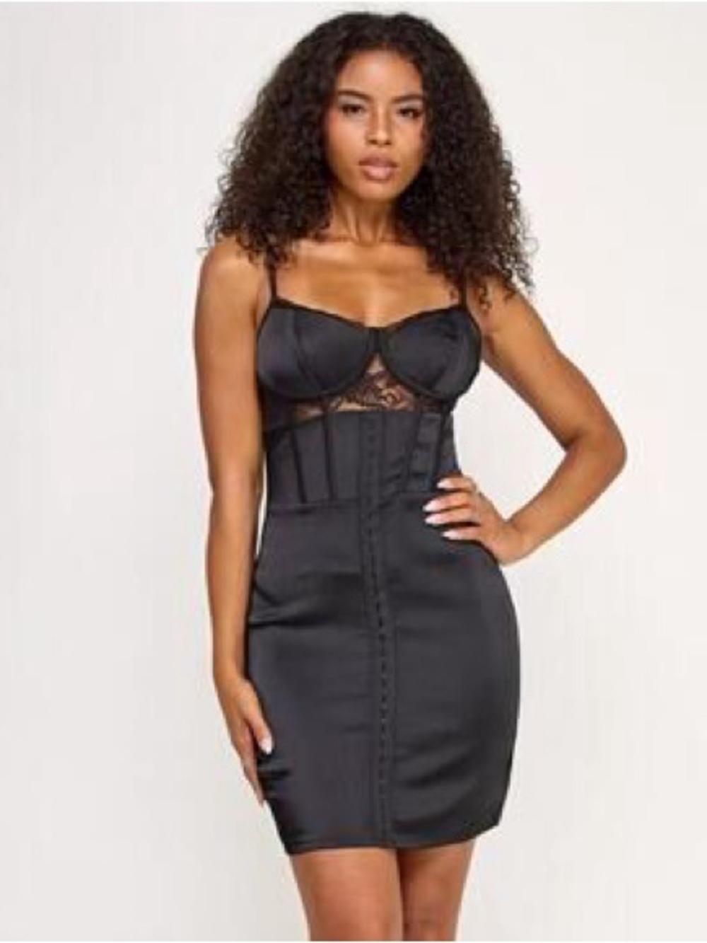 KATIA RAE Black Lace-Trim Corset Mini Dress